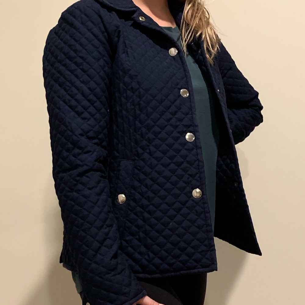 blue quilted jacket